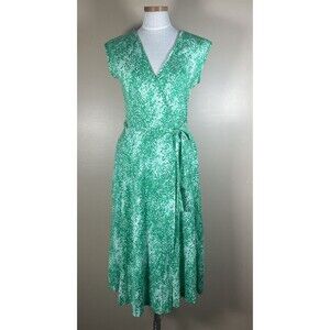 Vintage Eva Robert Janan 1970s Green Print Wrap Dress NOS NWT C-35"  6/8
